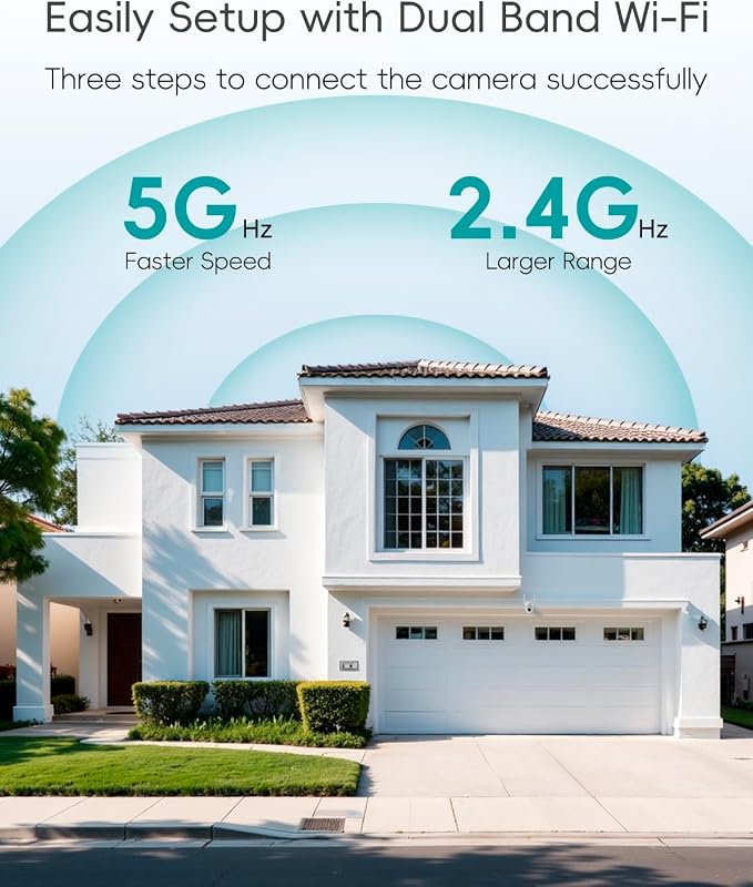 ZUMIMALL 2K Wired Outdoor Camera, 2.4G/5G WiFi Security Camera, 3MP, 24/7 Recording, AI Motion Detection, Cloud & SD Card Storage, 2-Way Audio, 360° PTZ Auto Tracking, Work with Alexa, IP66-2-Pack
