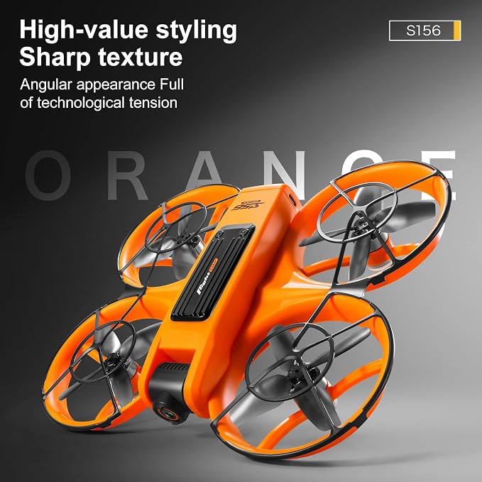 ikaufen S156 Brushless Drone with Dual Camera, Optical Flow Hover, 90° Adjustable Lens, 50X Zoom, 12.5cm Screen Remote Control, LED Night Lights, RC Quadcopter for Beginners(S156 Big screen control (Orange))
