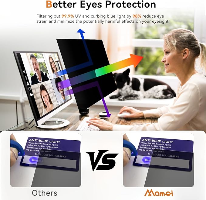 Mamol 27 Inch Computer Privacy Screen for 16:9 Aspect Ratio Widescreen Monitor - Removable Anti Glare Blue Light Filter, Computer Privacy Shield