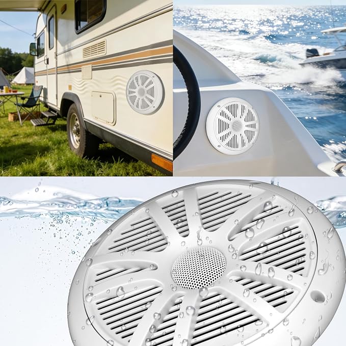 800W 6.5 Inch Marine Speakers - 2 Way Waterproof UV Weather Resistant Outdoor Stereo Sound System, High-Fidelity Audio, White for Boats, RVs, Cars, Golf Carts, Hot Tubs, Indoor/Outdoor DIY Use