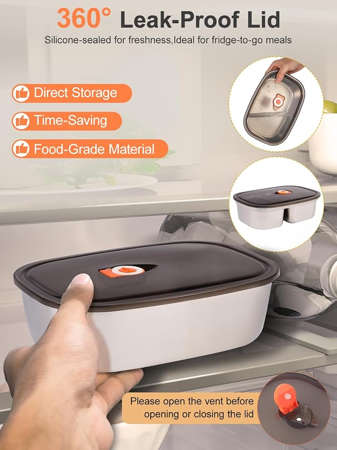 SOHIDA Electric-Lunch-Box-Heated-Food Warmer, 80W Heating Lunchbox for Adults, 2 Pack 1.5L Stainless Steel Containers, 12/24/110V Portable Warmer for Work/Car Lonchera Eléctrica Portátil (Green)