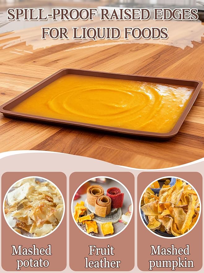 4PCS Silicone Food Dehydrator Sheets with Edge, Compatible with Cosori 12" x 11" Trays, Square Non-stick Tray Liner, High Temperature Resistance Reusable Dryer Mats