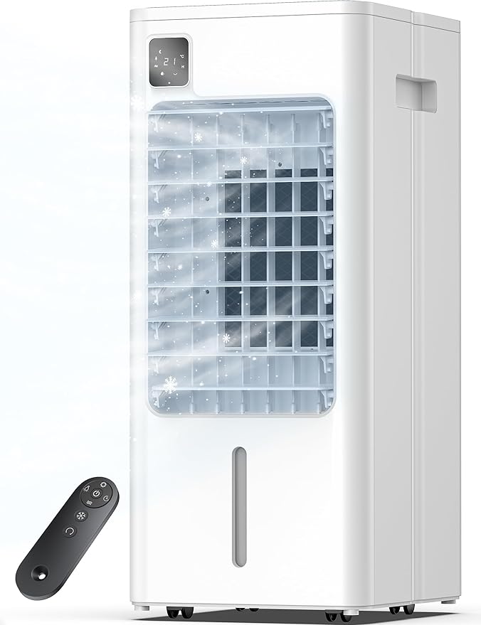 Portable Air Conditioner, 24" Evaporative Air Cooler Windowless with Remote, 3 Speeds, 12H Timer, Oscillating Swamp Cooler for Bedroom, Living Room, Ivory