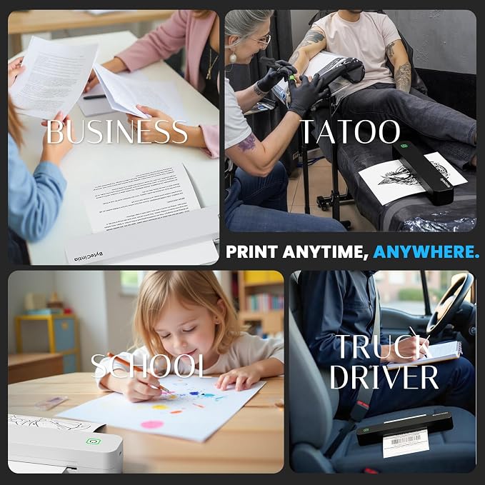 C80 Portable Printers Wireless for Travel, Inkless Thermal Bluetooth Mobile Printer, Compatible with iPhone & Laptop, Supports 8.5" x 11" US Letter A4, for Home Office, Car, Tattoo Stencil