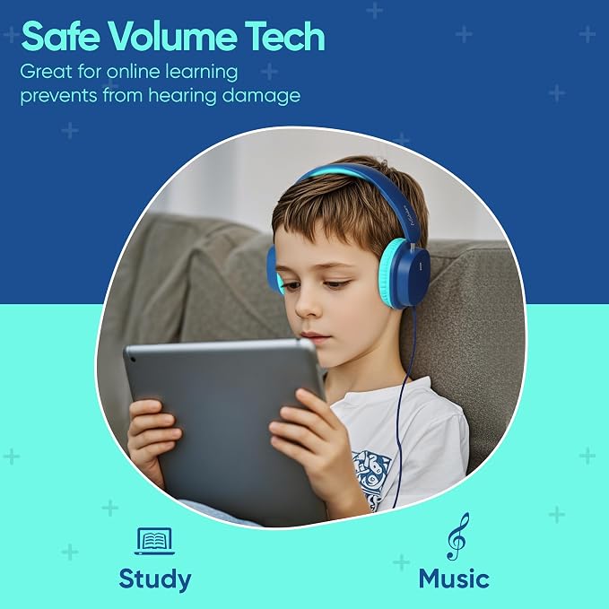 2 Pack Kids Headphones with Sharing Splitter, Stereo Sound Over-Ear Wired Headphones for Kids, Comfortable Fit, Foldable,Tangle-Free 3.5mm Jack Heaphones for School Tablet/Laptop/Computer