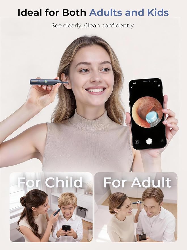 Ear Wax Removal Kit: I35R Ear Cleaner with Flexible Ear Camera Otoscope- Visual Ear Pick Tweezers Wax Remover - Ear Cleaning Kit 3 Pieces Inspection Tools for Family