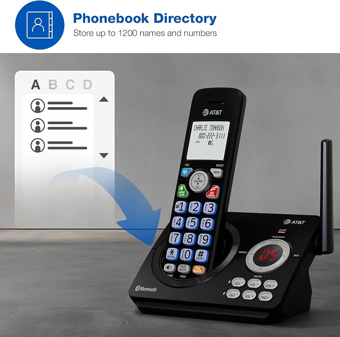 AT&T DECT 6.0 Cordless Phone, 2-Handset – Smart Call Blocker, Bluetooth Connect to Cell, Caller ID Announce, Answering Machine | DL72279