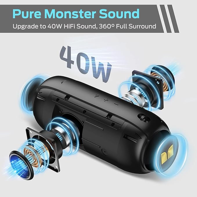 Monster S320 Bluetooth Speaker, 40W True Wireless,360° Stereo Sound Effect,IPX7 Waterproof, 32 Hour Playing Time,Suitable for Outdoor Portable Speaker,Black