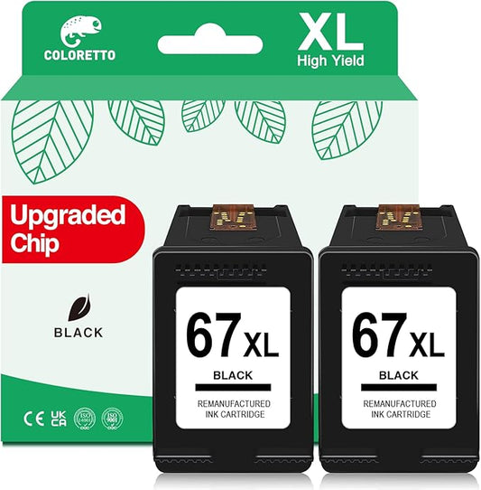 COLORETTO 67XL Ink for HP 67XL Black Ink Cartridge for Deskjet 2800e 2827e 2855e 2852e 2700 2755e 4200e 4255e 4227e 4100e Envy 6455e 6055e 6000 for HP Ink 67 Black HP67 Ink Cartridges Replacement
