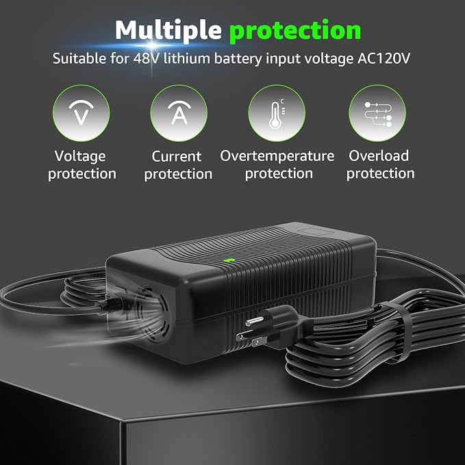54.6V 2A Fast Charger 7 in 1 Plugs for 48V Lithium Batteries, Universal Power Adapter for 48V-54.6V Lithium Batteries