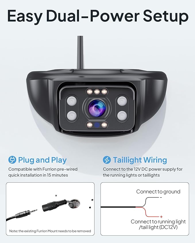 RV Backup Camera Wireless 7-inch for Furrion: Touchkey 4-Channel with Recording 1080P HD RV Rear View Camera Night Vision Waterproof Easy Install for Trailers, Boats, Fifth Wheels