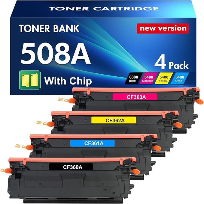 508A 508X M553 Toner Cartridge Set 4 Pack Replacement for HP 508A M553 508X CF360A CF361A CF362A CF363A for HP Enterprise M553dn M577 M553X M553N 553 Printer Ink New Version (BK/C/Y/M)