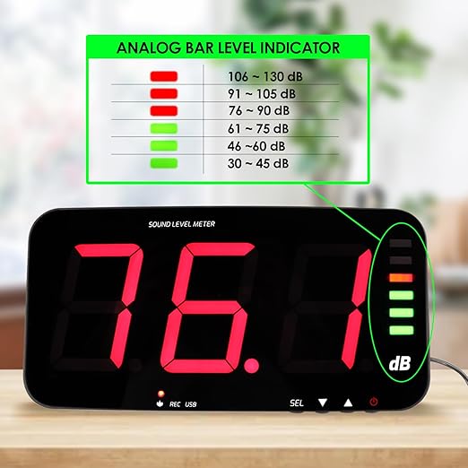Decibel Meter Recorder 13 Inches Sound Level Meter, Wall Mount Noise Meter for Classroom Sound Meter with 16.4ft Sensor, Buzzer Alarm and Unlimited Data Logging, Noise Meter Decibel for Studio, Home
