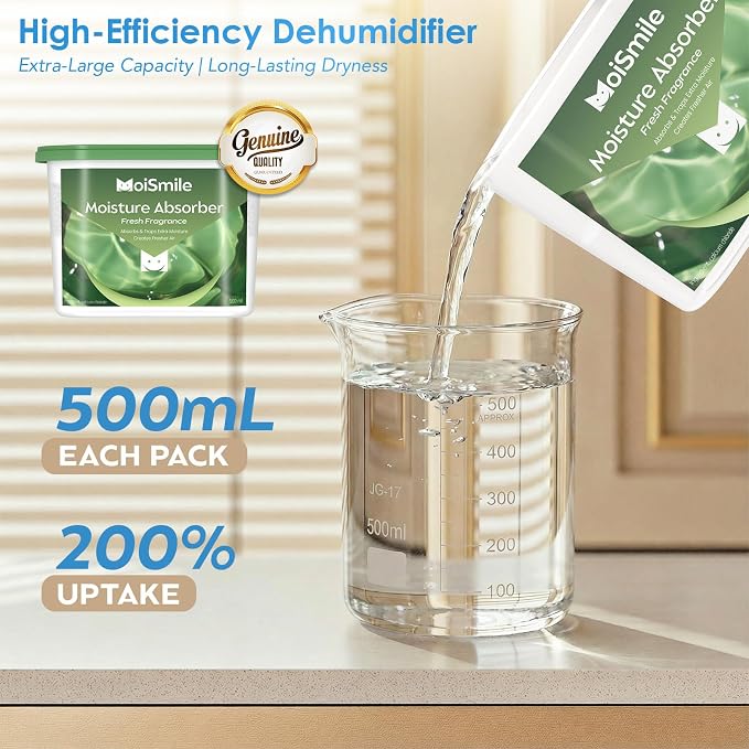 Moisture Absorbers 12 Pack, Fast Acting 10.8 Oz Humidity Absorber & Odor Eliminator, Fresh Scent, High Capacity Dehumidifier for Closet, Bathroom, Basement, Car & RV