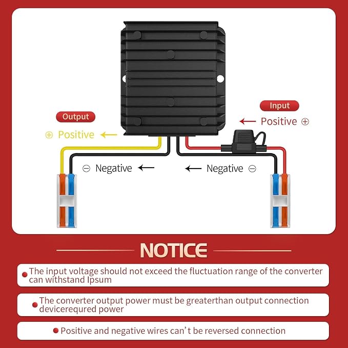 24V to 12V Converter 20A 240W with Fuse Waterproof and Wire Terminal Block, Step Down 20V to 12V, Safe for Golf Cart Truck Vehicle Boat Solar System (Accept DC 15-40V Inputs)