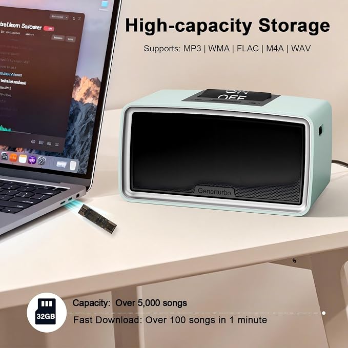 Large Button Simple Music Player for Seniors, Easy MP3 Player for Elderly, Dementia, Blind,Alzheimer's & Visually Impaired, Music Box with 32GB TF Card, One-Touch Play (Blue)