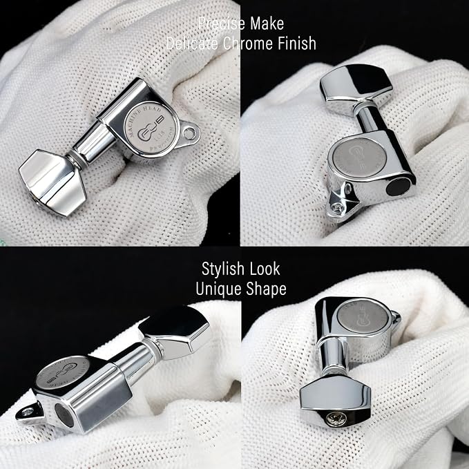 FXJXB 18:1 Guitar Tuning Pegs 6 in Line(6 Right) Standard Guitar Tuners Tuning Keys Replacement for Acoustic or Electric Guitars- Chrome(6R)