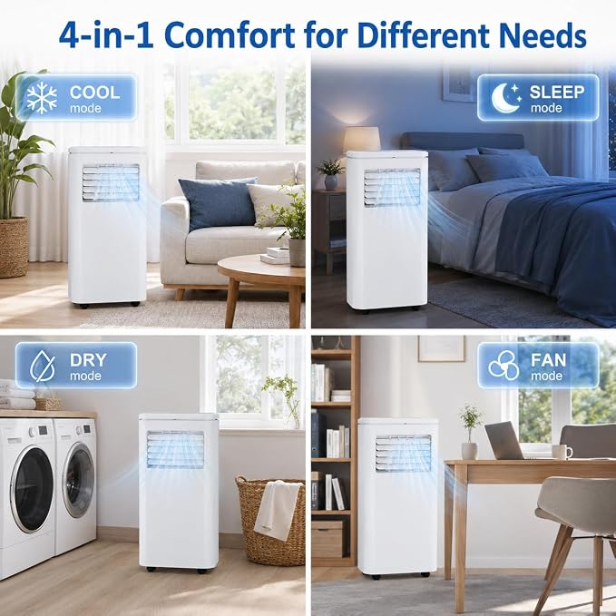 10000 BTU AC Unit, 3-in-1 Portable Air Conditioner with Cooling, Dehumidifier & Fan for Rooms up to 350 sq.ft, Sleep Mode, Remote Control&Timer, Window Kit