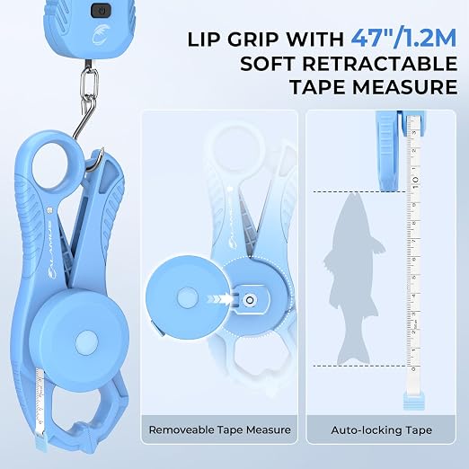 Calamus Lightweight 2pc Fishing Tool Kit – Fish Scale & Lip Gripper, Rechargeable Digital Scale with USB Cable, Lip Gripper with Soft Retractable and Detachable Measuring Tape, Fishing Gifts for Men