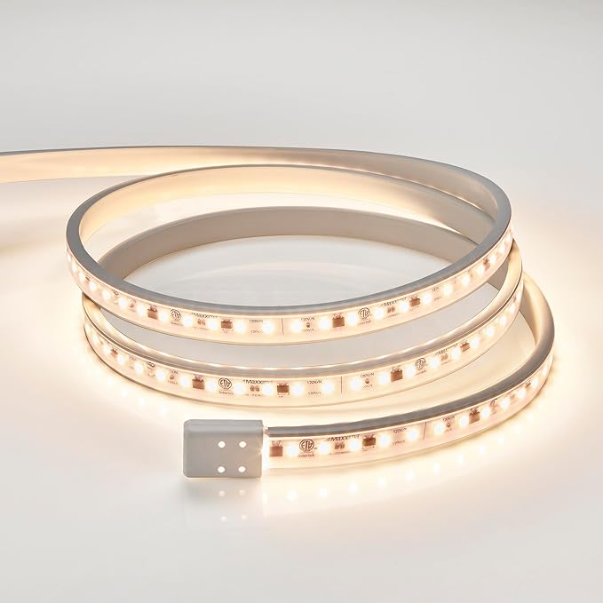 Maxxima 24 in. Hardwired LED Under Cabinet Strip Light, 920 Lumens, 3000K Warm White, Kitchen and Living Room 120V White Cove Lighting, No Power Supply Needed