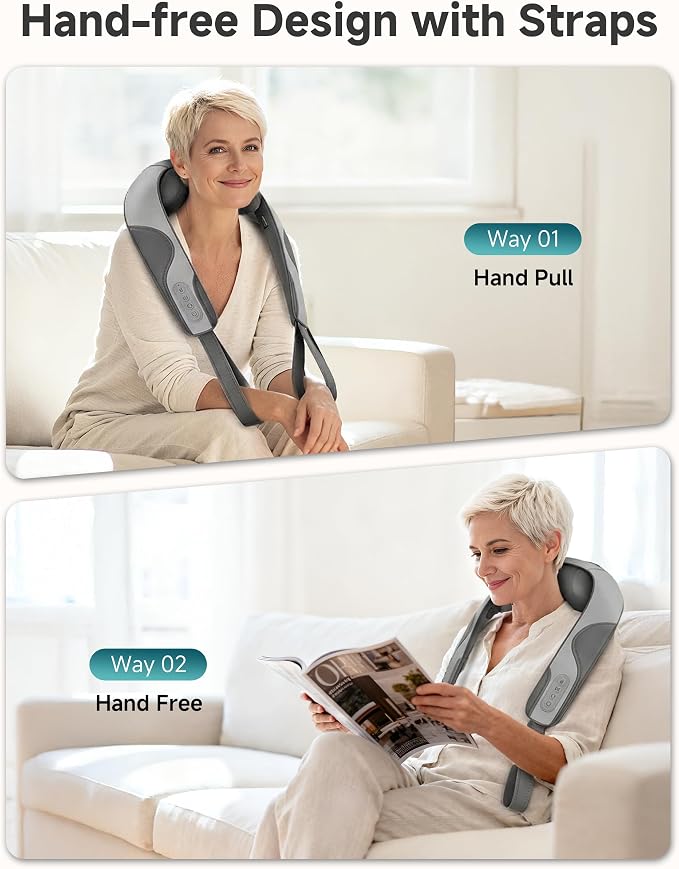 Snailax Cordless Neck Massager - 2026 upgraded Shoulder Massager with Graphene Heat, Rechargeable 4D Shiatsu Deep Tissue Back Massager for Pain Relief, Portable Massage Pillow for Office, Gift for Dad