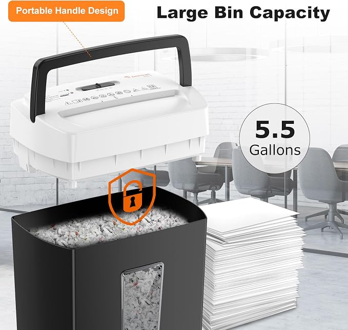 Bonsaii 12-Sheet Cross Cut Paper Shredder, 5.5 Gal Home Office Heavy Duty Shredder for Paper, Credit Card, Mail, Staples, with Transparent Window, High Security Level P-4