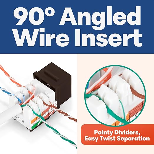 Everest 90° Angled RJ45 Cat6 Keystone Jacks 10-Pack in Brown - Slim Profile Female RJ45 Connectors - Cat 6 Keystone Jack - Compatible with 90° Angled Speed Termination Tool - easyJACK (B094WB91H3)
