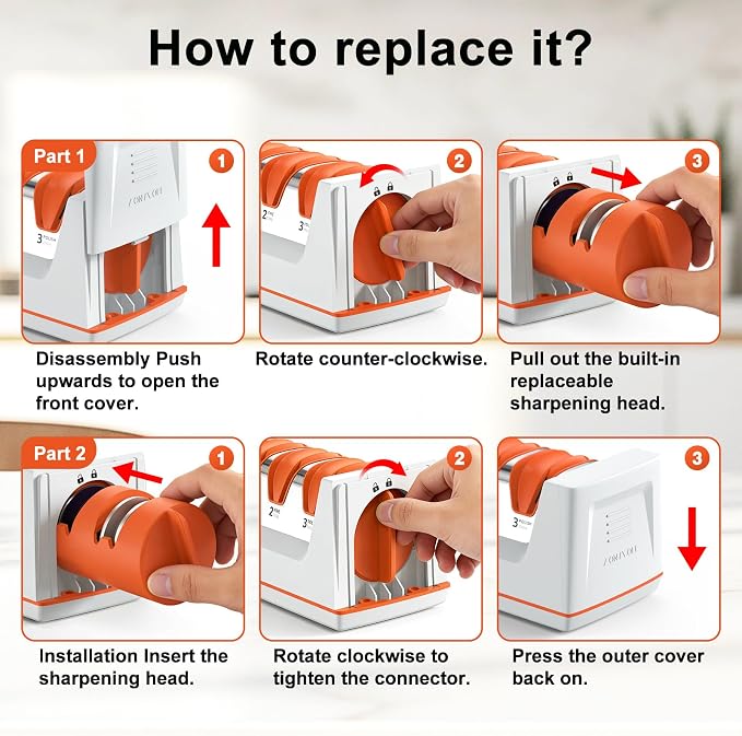 Electric Knife Sharpener with Replaceable Sharpening Head | 3-Stage Sharpening, 15° Precision Angle, Diamond Sharpening System, Metal & Ceramic Knives, Exquisite Gifts & Packaging