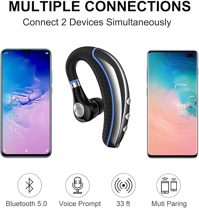 Bluetooth Headset, Wireless Earpiece V5.0 Bluetooth Earpiece Ultralight Hands Free for Business/Office/Driving/Sporting