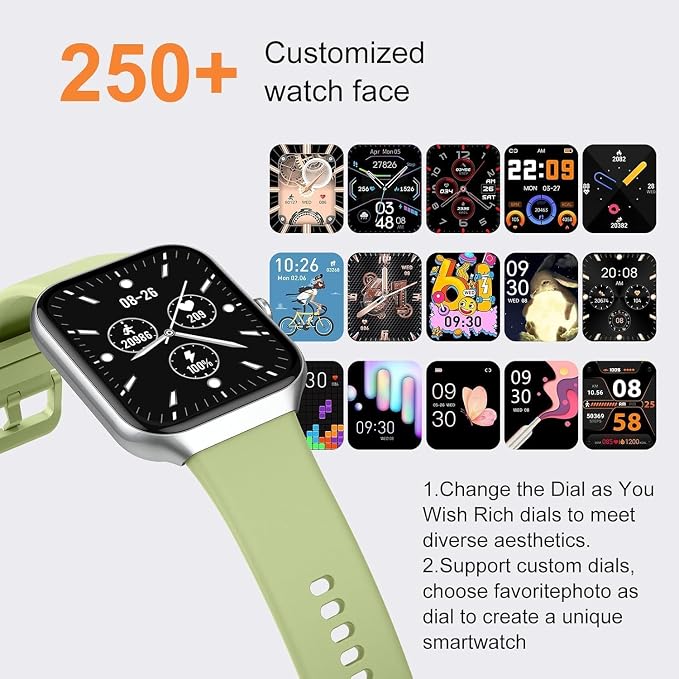Smart Watch 2026 NEW 1.96" Smartwatch for Men Women(Answer/Make Call),Fitness Watch with 110+ Sport Modes, Reloj Inteligente with Sleep Monitor/Heart Rate/Step/IP68,for Android iOS, Silver green