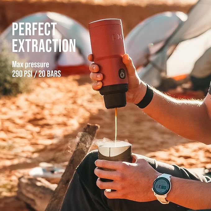 WACACO Coffee Machine Electric & Portable, With 4 Coffee Types & Fast Heat-Up, 3 * 3000mAh Battery, 20 Bar Portable Espresso Maker For Ground Coffee & NS Capsule (Tuscan Red)