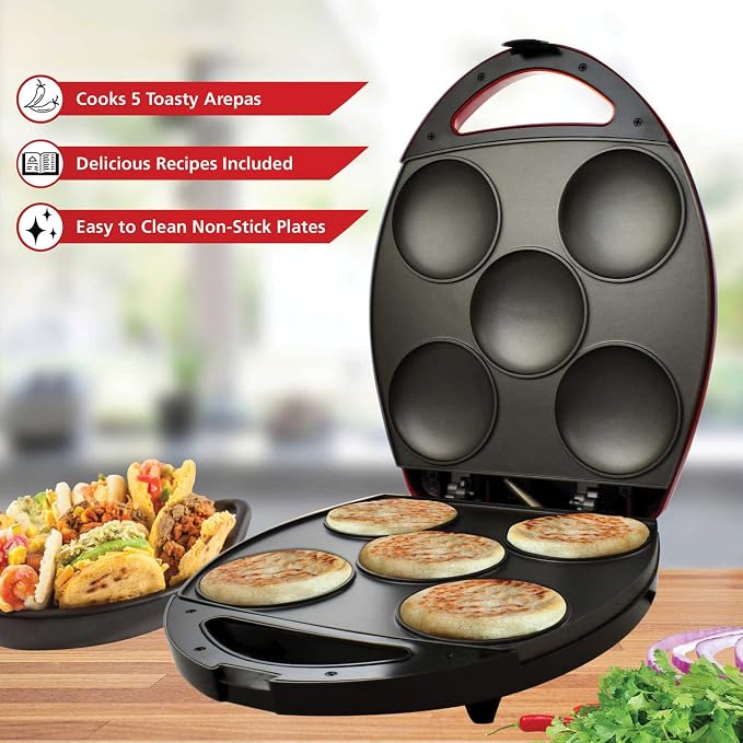 Brentwood AR-137R Electric arepa Maker, standard, Red