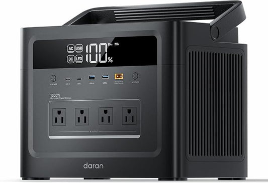 DaranEner 2026 Portable Power Station 960Wh LiFePO4 Battery, 1000W AC/USB-C PD 100W Output, 1 Hr Fast Charge, Solar Generator for Home Backup, Camping, Emergency, RV, Off-Grid Living (Surge 200W)