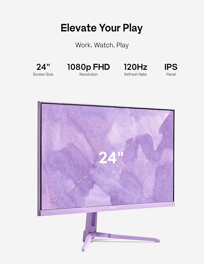 Pixio PX246 Wave Purple 24 inch 120Hz Refresh Rate FHD 1080p Resolution IPS Panel 4ms GTG Response Time Gaming Monitor with Adaptive Sync