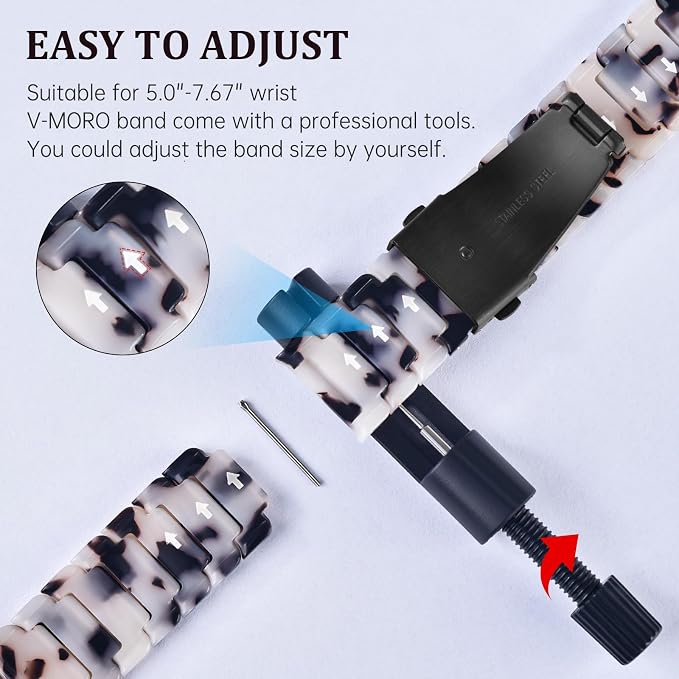 V-MORO Resin Band Compatible with Apple Watch Series 7/8/9/10/11 46mm/45mm/44mm/42mm Men Fashion Strap for iWatch Series 6/5/4/3/2/1/SE/SE 2 Lightweight Bracelet Wristband (Classic Ivory Tortoise-Black)