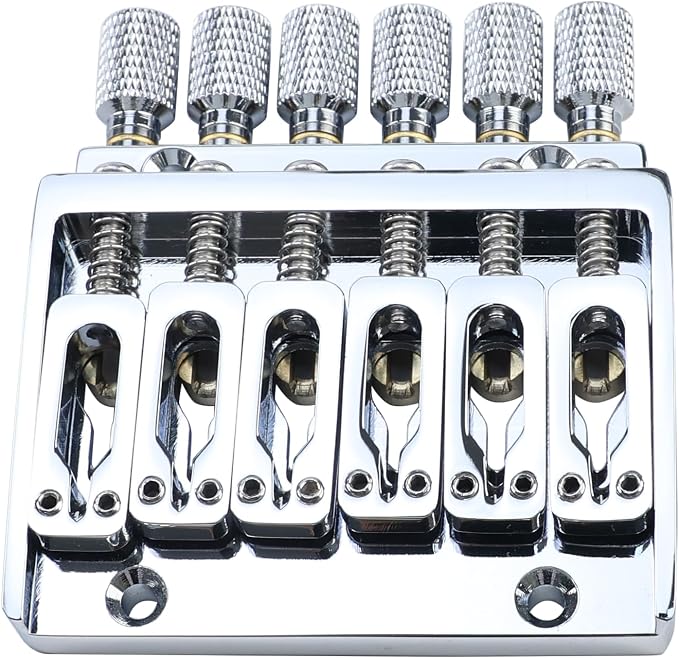 Headless Electric guitar Bridge with Brass Saddles Fixed Bridge for 6 String Headless Electric Guitar Replacement Parts （Chrome）