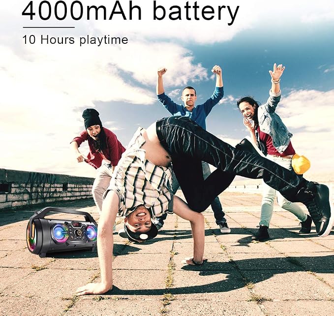 Bluetooth Speaker, 30W Portable Bluetooth Boombox with Subwoofer, FM Radio, RGB Colorful Lights, EQ, Stereo Sound, Booming Bass, 10H Playtime Wireless Party Speaker for Home, Outdoor, Travel, Camping