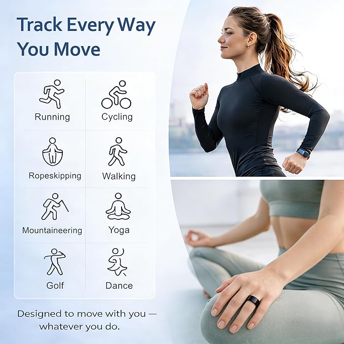 Smart Ring Health & Fitness Tracker for Men & Women, Heart Rate, SPO₂, Sleep & Activity Monitoring, IP68 Waterproof, Long Battery Life, Family Care Mode, No Subscription Fee (Black, 10)