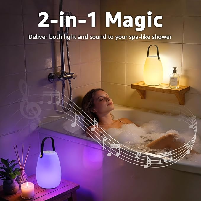 FUYO 2 Pack Shower Lamp with Speaker 8 Colors with Remote, Shower Lights Waterproof, Outdoor Speakers Bluetooth HD Stereo Sound for Indoor Outdoor Bathroom Party Pool Patio (2PCS-Tally)