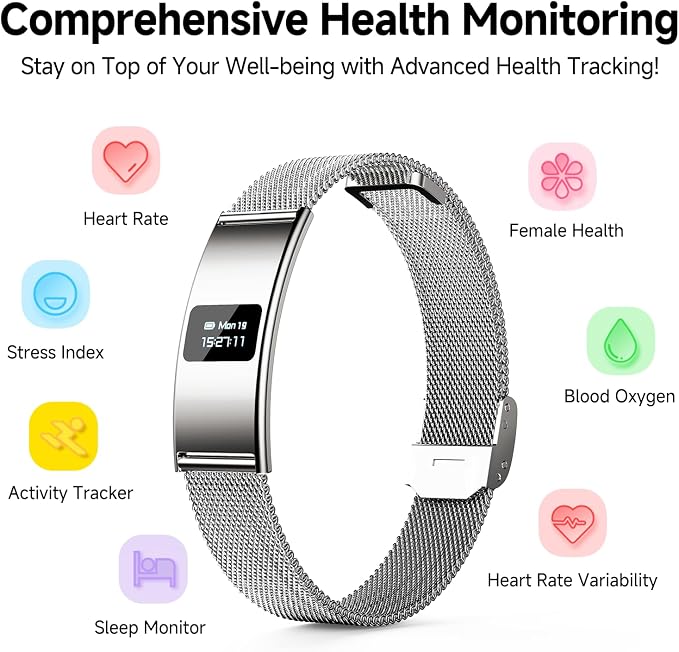 Smart Bracelet, Subscription-Free 24/7 Health Tracking, Heart Rate, SpO2, HRV & Sleep Tracker with IPX8 Waterproof, Wearable Activity & Fitness Tracker, 7-Day Battery, 2 Bands