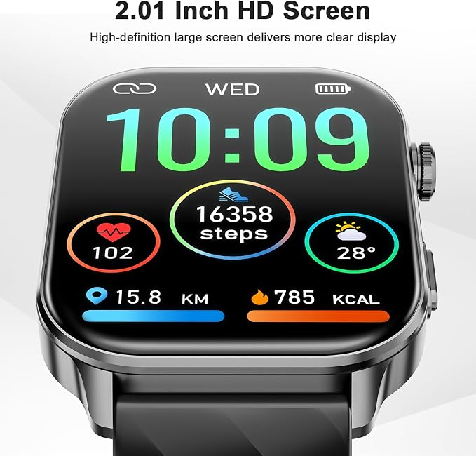 Smart Watch for Men Women with Built-in GPS, Answer/Make Calls, 2.01" Smartwatch for iPhone/Android Phones, Fitness Watch with 110+ Sports Modes Heart Rate/Sleep Monitor, 1 ATM Waterproof (Black)