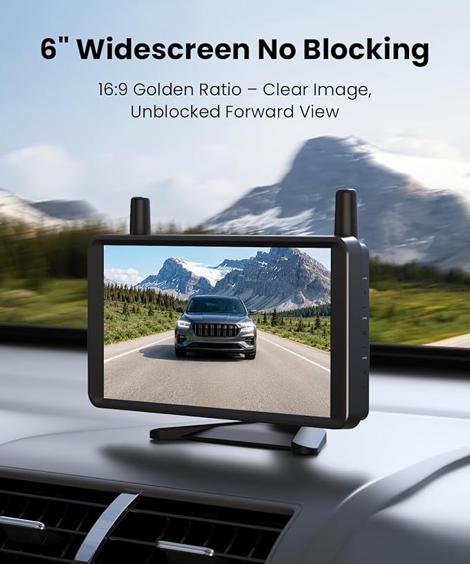 AUTO-VOX Solar Wireless Backup Camera: No Drilling 1-Min Quick Install, Dual Antenna for Smooth Live View, 6" 1080P Screen with Color Night Vision, Long Battery & Solar Recharge for Car Truck Trailer