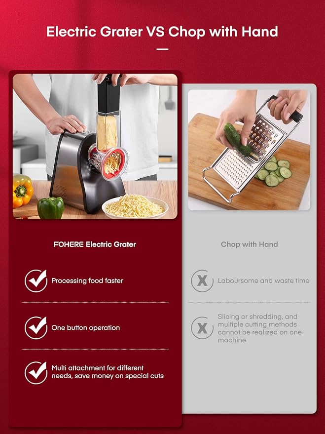 FOHERE Meat Slicer for Home Use + Electric Cheese Grater Salad Maker, Electric Slicer Shredder for Home Kitchen Use