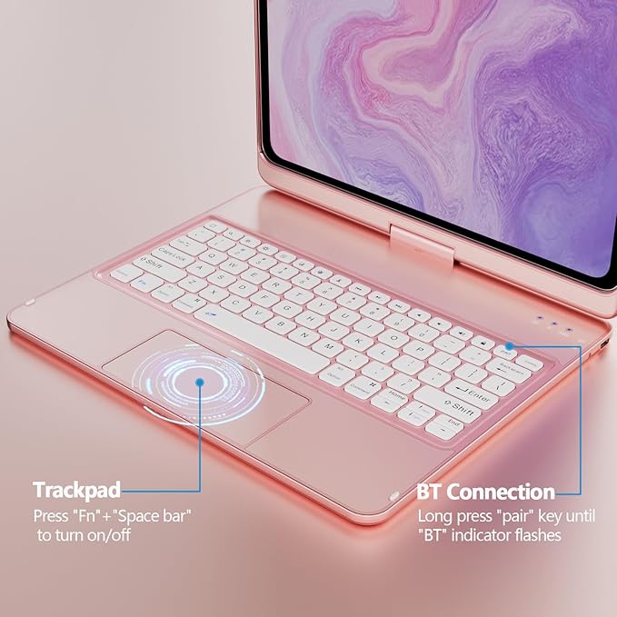 GGH Touch for iPad Keyboard Case Air 13 (M3 2025 / M2 2024) &12.9 iPad Pro (6th,5th,4th,3rd Gen),360° Rotatable Protective Cover Multi-Touch Trackpad Keyboard Case with Pencil Holder - Rose Gold