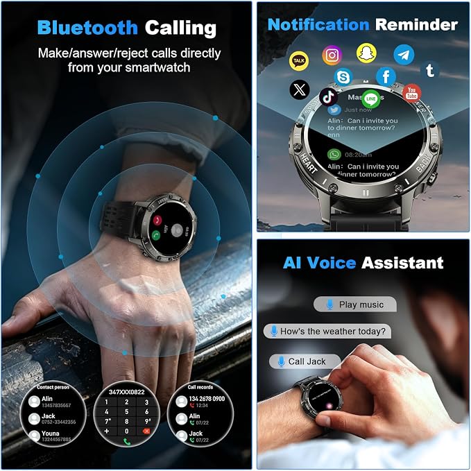 Smart Watch for Men Fitness Tracker: Waterproof Make Answer Call Running Digital Mens Watches Military Smartwatch Android Phone iPhone Samsung Compatible SpO2 Sleep Heart Rate Monitor Step Pedometer