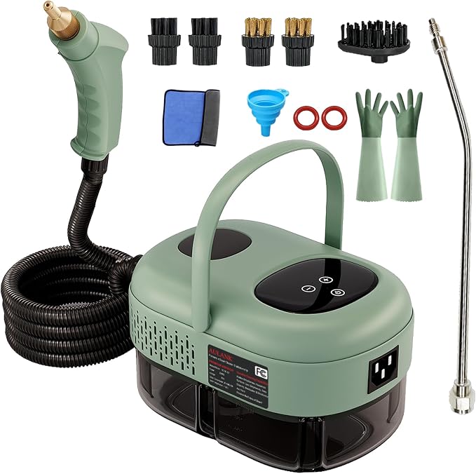 Steam Cleaner, Portable Pressurized Steamer for Cleaning with 14pcs Accessories, 6-Level Adjustable and 15s Heat-Up, Handheld Steam Cleaner for Home, Tile, Dirt, Grout, Grease, Car Detailing(7-Green)