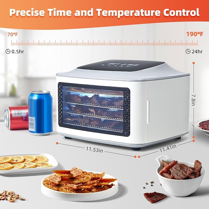 Compact Food Dehydrator, 4 Stainless Steel Trays Fresh Dryer Machine for Jerky Herbs Fruit Veggies Snacks, with Digital Timer | 190F Temperature Control, Great Size for Small Family