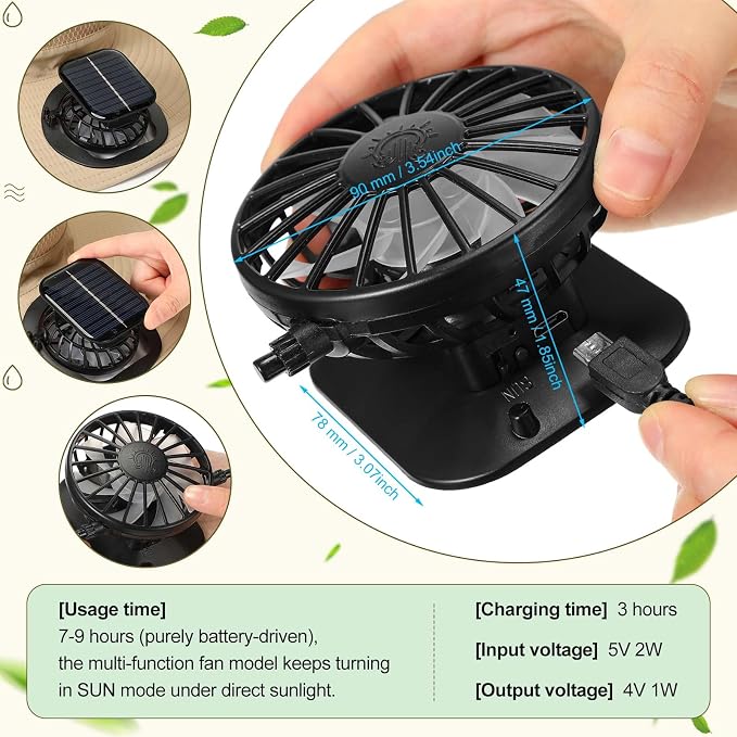 Maiteenly 2 Pcs Solar Fan Hat for Men with Neck Flap Bucket Fan Buit in Hats for Hiking Fishing Outdoor USB and Solar Powered