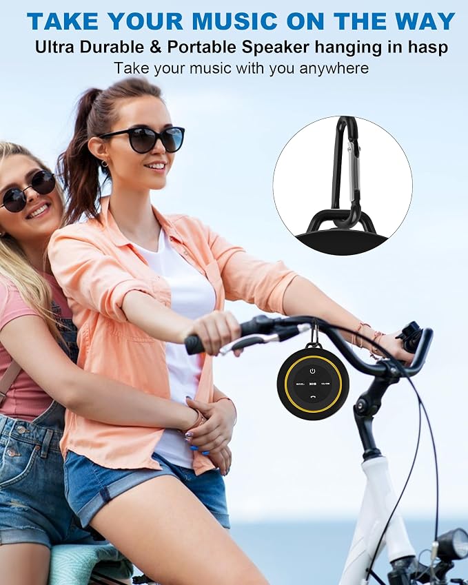 Bluetooth Shower Speaker, Portable Bluetooth Speakers, IP67 Waterproof Wireless Speaker with Suction Cup & Carabiner, Built-in Mic, True Wireless Stereo for Kayak, Beach, Gifts for Unisex