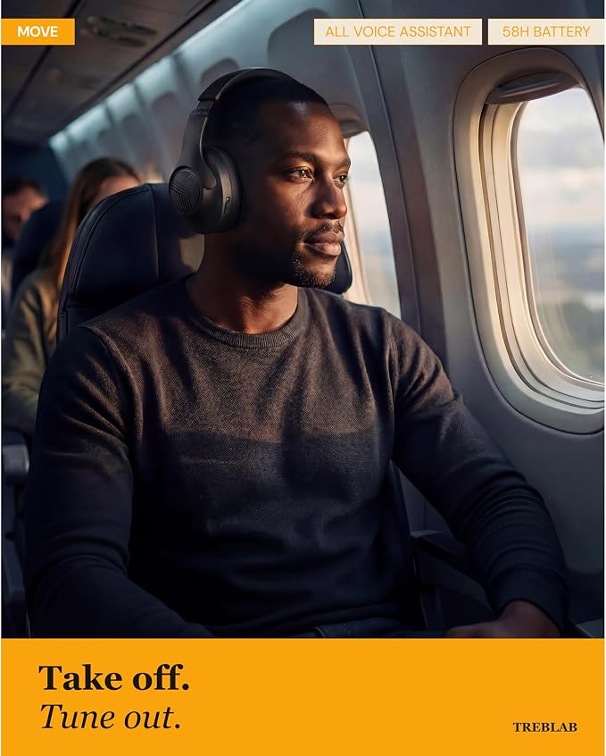 TREBLAB Z2 Wireless Over Ear Headphones Bluetooth, Hybrid ANC, 58H | IPX4 Sweatproof, Foldable with Case, Multipoint BT 5.3, Gaming Mode 65ms, 40mm Driver, 2-3H Charge Time